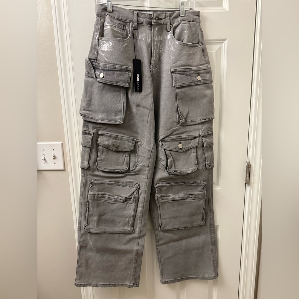 Fashion Nova Shimmering Silver Pants